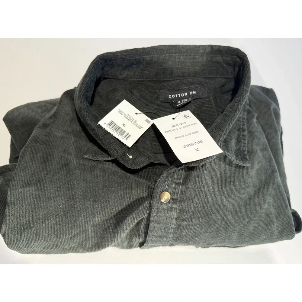 Cotton On  Men's Portland  Long Sleeve Shirt Classic Fit Washed Black Cord sz XL - Picture 4 of 6